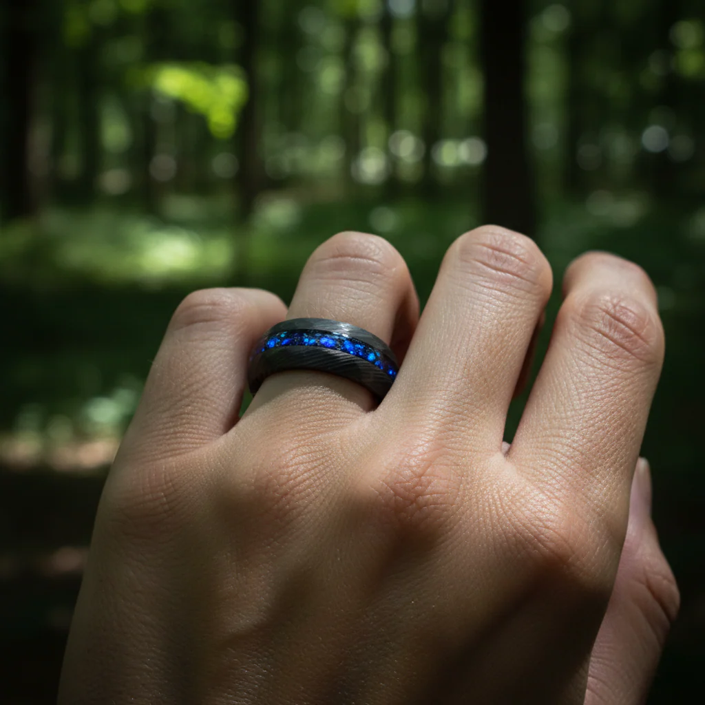 THE DARK MOON | Black Damascus & Alexandrite Men's Ring - Image 11